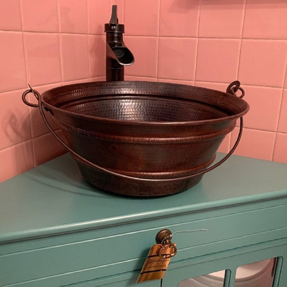 15" Primitive Bucket Copper Vessel Bath Sink | Bucket Sinks