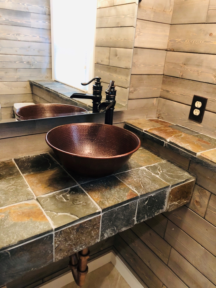 Round 14 Copper Vessel Bath Sink With Sedona Highlighting Vessel Sinks