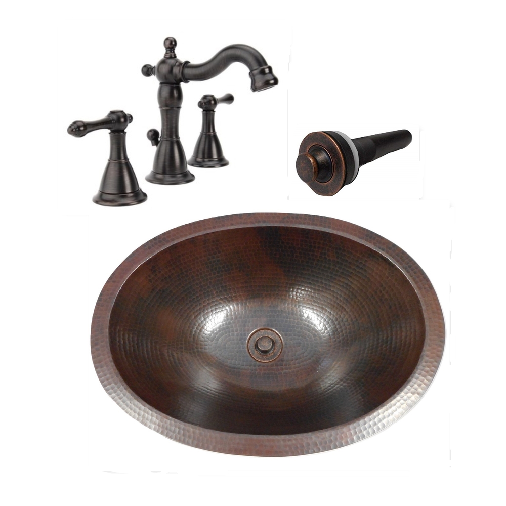 19 Oval Copper Bathroom Sink Dual Mount 2 Handled Faucet LT Drain   P.2085.1 Collage Cs O 19 Lt 2h 002 