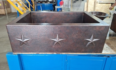 Copper Kitchen Farmhouse Sink Single Well 3-TEXAS STARS Design | One Well Farmhouse 9 & 10