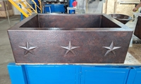 Image Copper Kitchen Farmhouse Sink Single Well <b>3-TEXAS STARS</b> Design