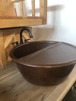 Image Copper Foot Soaking Pedicure Bowl Spa Shown with Footrest