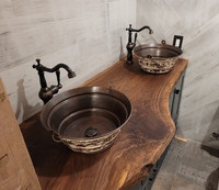 Image Copper Vessel Bucket Bath Sink with Distressed Exterior