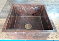 Image Square Copper Kitchen <b>BARBED WIRE</b> Bar Sink Available in 15